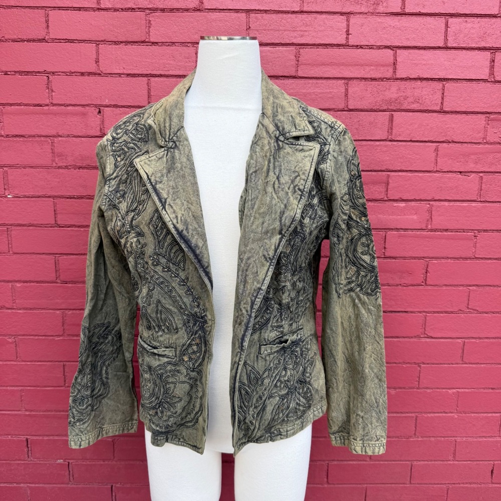 Coldwater Creek Embroidered Paisley Jacket‎ Women Medium Whimsygoth Fairy Boho
